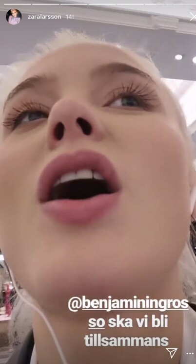 KJÆRLIGHETSERKLÆRING: Zara Larsson delte sine følelser for Benjamin Ingrosso i en video på Instagram. Foto: Zara Larsson / Instagram KJÆRLIGHETSERKLÆRING: Zara Larsson delte sine følelser for Benjamin Ingrosso i en video på Instagram. Foto: Zara Larsson / Instagram